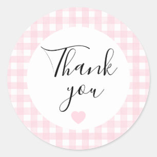Pink Gingham Thank You Favor Sticker
