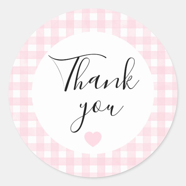 Pink Gingham Thank You Favour Sticker (Front)