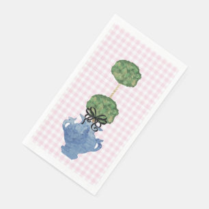 Pink Gingham Topiary Ginger Jar Paper Guest Towels Napkin