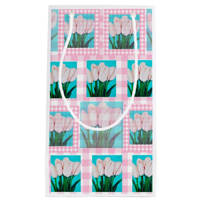 Pink Gingham Tulip Gift Bag (Front)