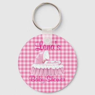 Pink Gingham Vintage Baby RuffledBassinet Keychain