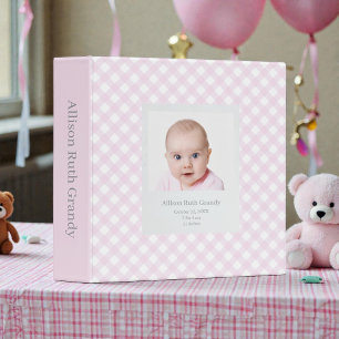 Pink Gingham Watercolor Custom Baby Photos Min Binder
