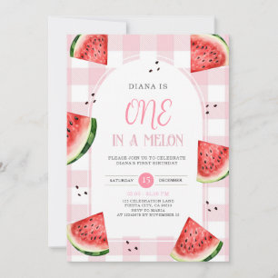Pink Gingham Watermelon First Birthday Invitation