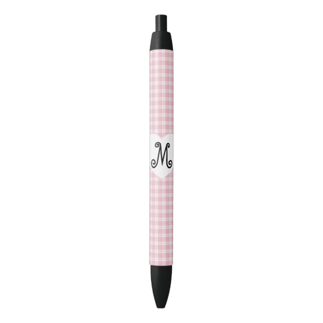 Pink Gingham with a Heart Black Ink Pen (Front Vertical)