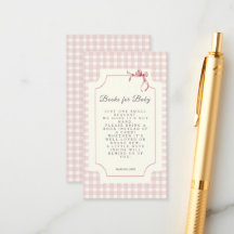 Pink Gingham with Bow Baby Shower Book Request