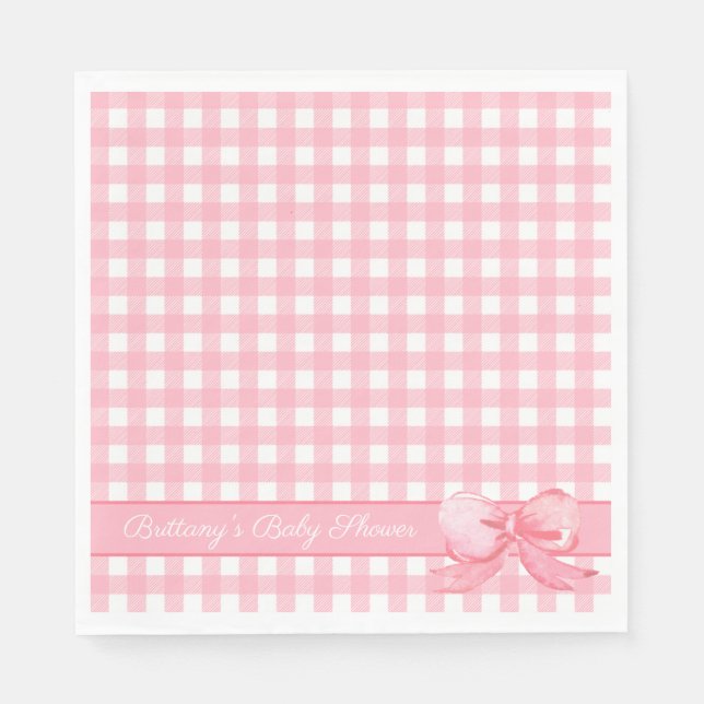 Pink Gingham with Bow Baby Shower Napkins (Front)