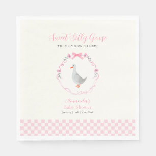 Pink Gingham Woodland Silly Goose Girl Baby Shower Napkin