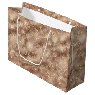 Pink Ginkgo Leaf with Luxe Gold Accents Large Gift Bag