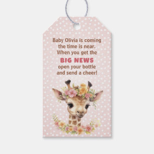 Pink Giraffe Baby Girl Safari Shower Bottle Favour Gift Tags