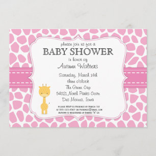 Pink Giraffe Baby Shower Invitations