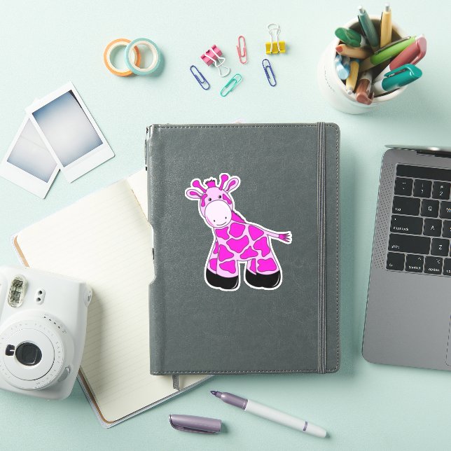 Pink Giraffe Custom-Cut Vinyl Sticker (iPad Cover)