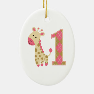 Pink Giraffe First Birthday Ceramic Ornament