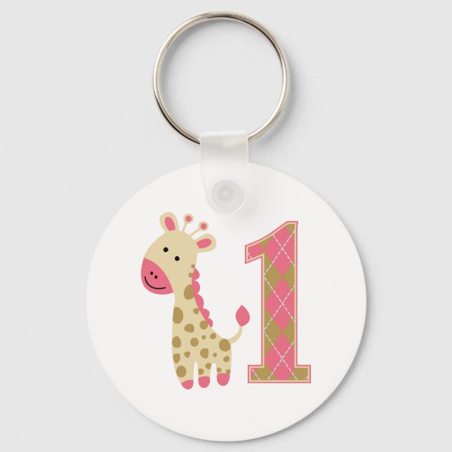 Pink Giraffe First Birthday Keychain (Front)