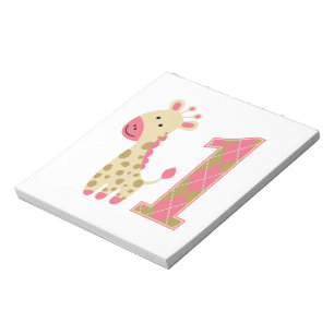 Pink Giraffe First Birthday Notepad