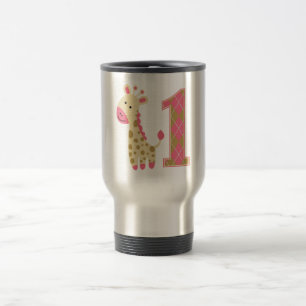 Pink Giraffe First Birthday Travel Mug