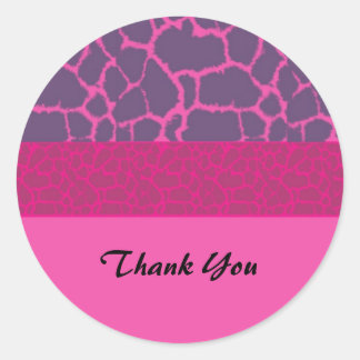 Pink Giraffe Fur Pattern Thank You Classic Round Sticker