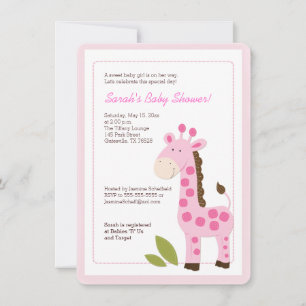 Pink Giraffe Girl Baby Shower Invitation