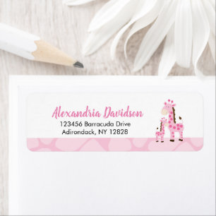 Pink Giraffe Girl Jungle Custom Address Labels