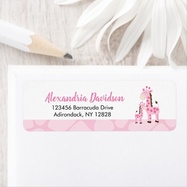 Pink Giraffe Girl Jungle Custom Address Labels (Insitu)