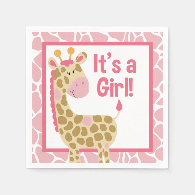 Pink Giraffe It's a Girl Baby Shower Napkins (Front)
