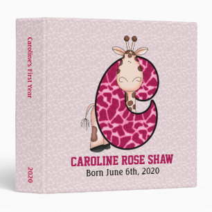 Pink Giraffe Monogram "C" Baby Scrapbook Binder