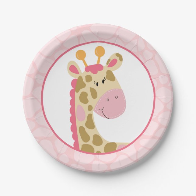 Pink Giraffe Paper Plate (Front)