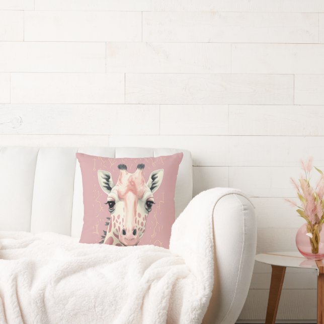 Pink Giraffe  Throw Pillow (Couch)