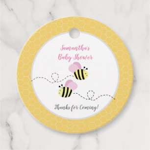 Pink Girl and Yellow Bumble Bees Round Favour Tag