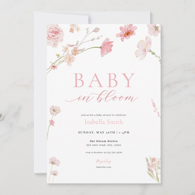 Pink Girl Baby in Bloom Baby Shower Invitation (Front)