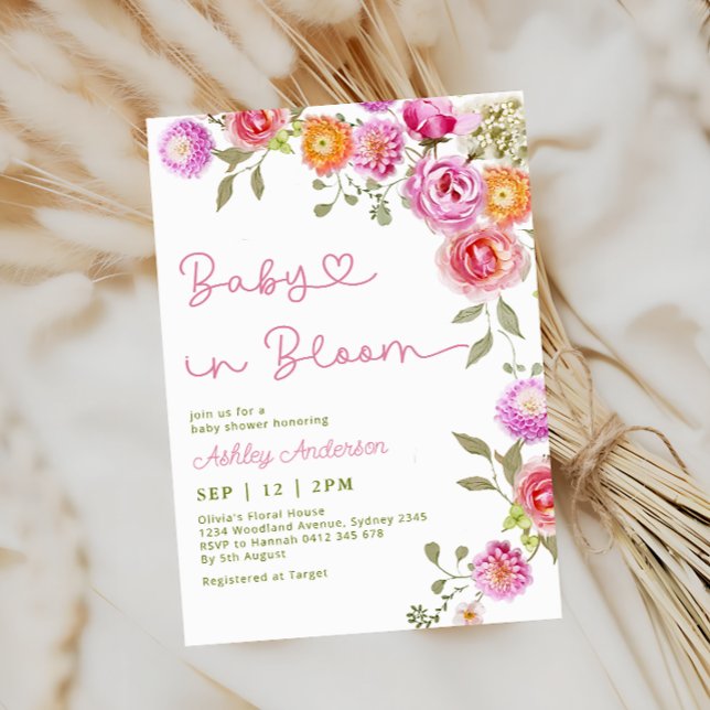 Pink Girl Baby in Bloom Elegant Baby Shower Invitation (Creator Uploaded)