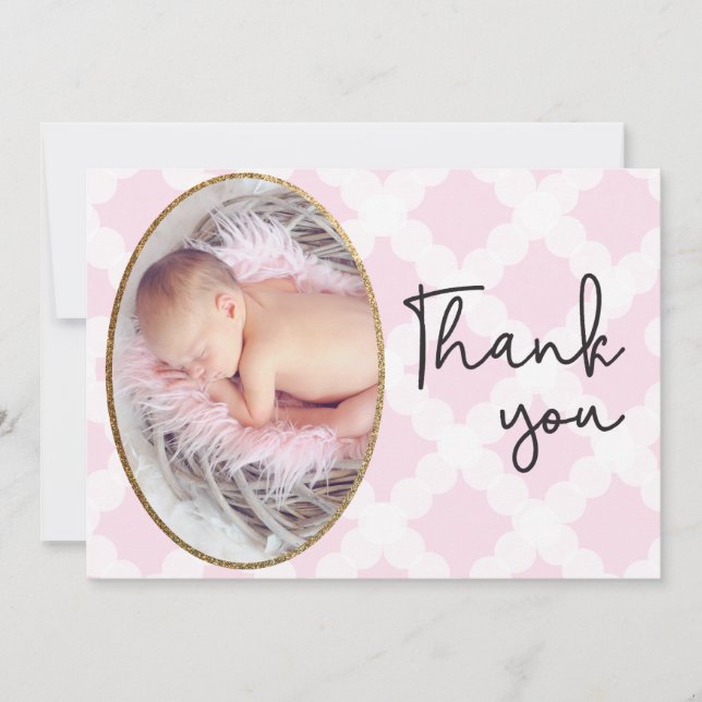 Pink Girl Baby Photo Thank You Script Birth (Front)