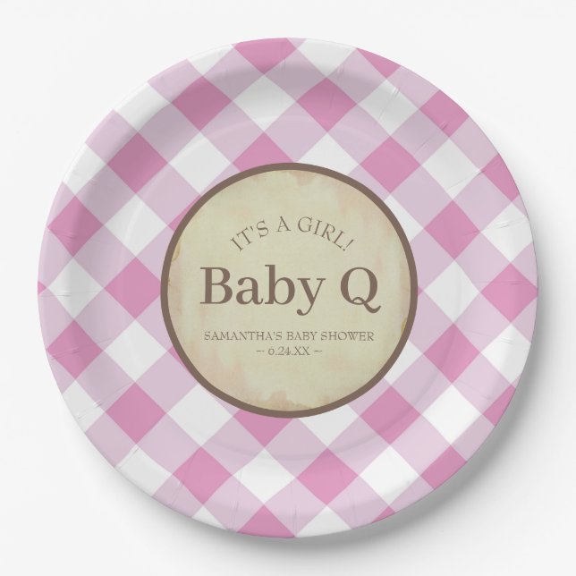 Pink Girl Baby Shower Paper Plate (Front)