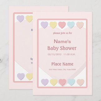 Pink Girl Baby Shower Pastel Hearts Invitation
