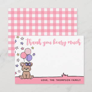 Pink Girl Baby Shower Thank You Beary Much Card
