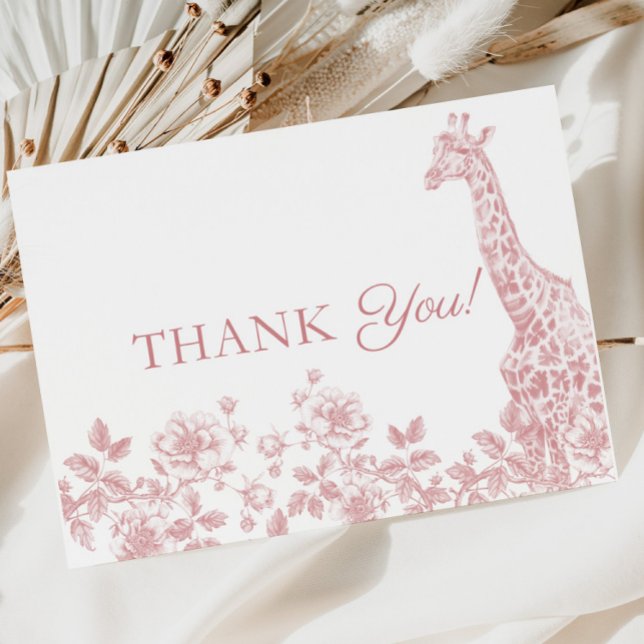 Pink Girl Baby Shower Toile Safari Thank you Card (Creator Uploaded)