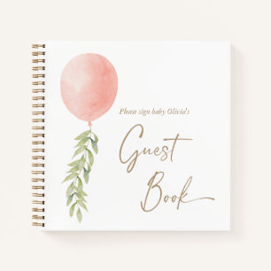 Pink Girl Balloon Eucalyptus Foliage Guest Book
