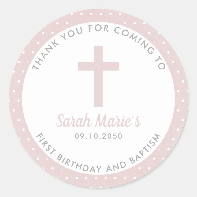 Pink Girl Baptism Christening Favour Thank You Classic Round Sticker (Front)