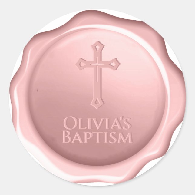 Pink Girl Baptism Wax Seal Dusty Rose Cross & Name (Front)