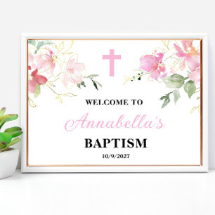 Pink Girl Baptism Welcome Sign Poster