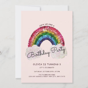 Pink Girl Birthday Rainbow Invitation
