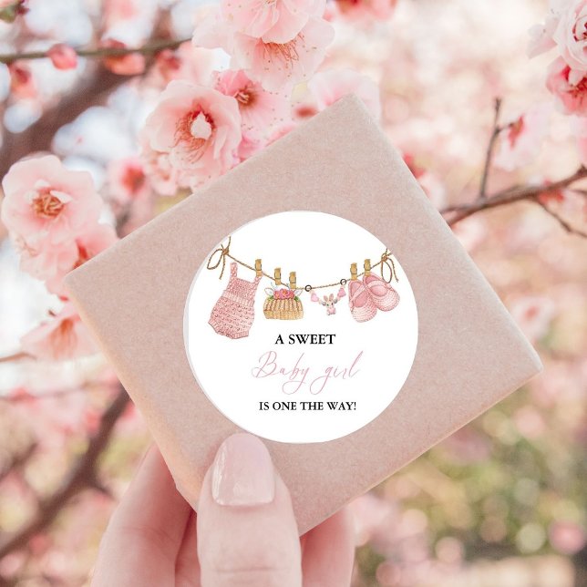 Pink Girl Bohemian Clothes Baby Shower Classic Round Sticker (Creator Uploaded)