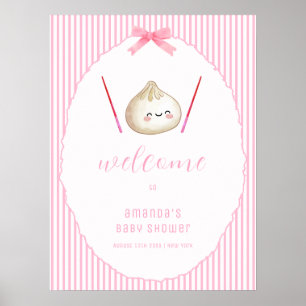 Pink Girl Bow Asian Dumpling Baby Shower Welcome  Poster