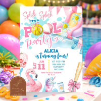 Pink Girl Bow Softball Pool Party Birthday