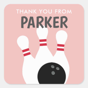 Pink Girl Bowling Party Birthday Favor Square Sticker