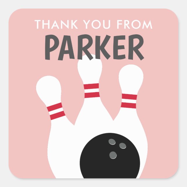 Pink Girl Bowling Party Birthday Favour Square Sticker (Front)