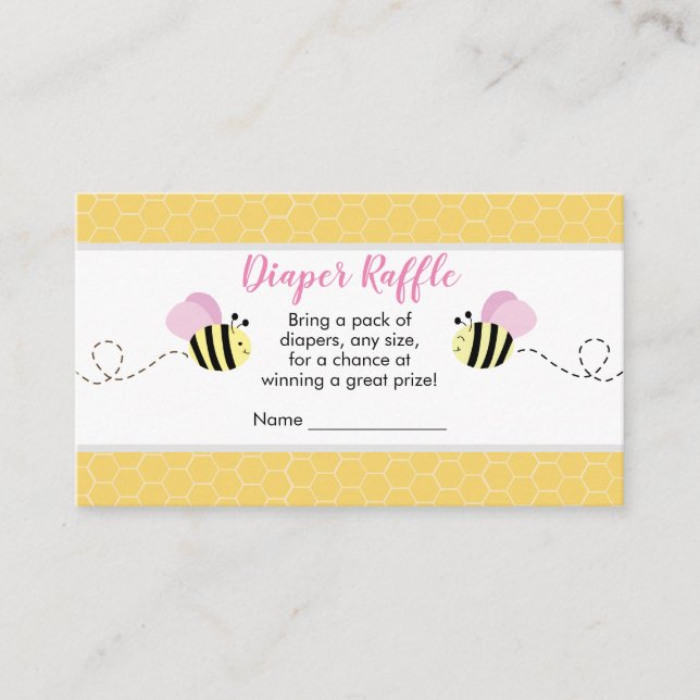 Pink Girl Bumble Bee Diaper Raffle Cards (Front)