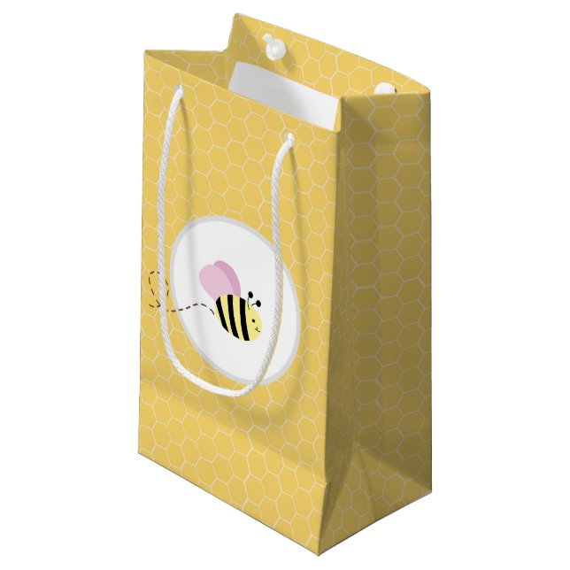 Pink Girl Bumble Bee Honeycomb Gift Bag (Front Angled)