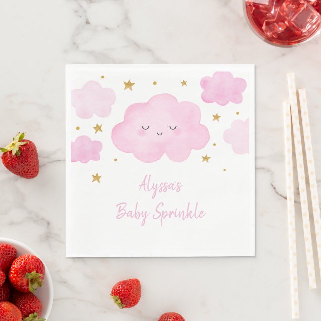 Pink Girl Cloud Stars Baby Sprinkle Napkin (Insitu)