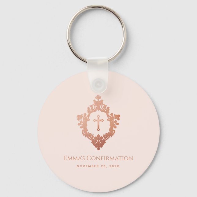 Pink Girl Confirmation Favours Rose Gold Crest  Keychain (Front)