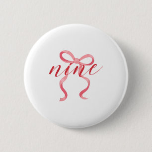 Pink Girl Coquette Bow 9 Year Old 9th Birthday Par 2 Inch Round Button